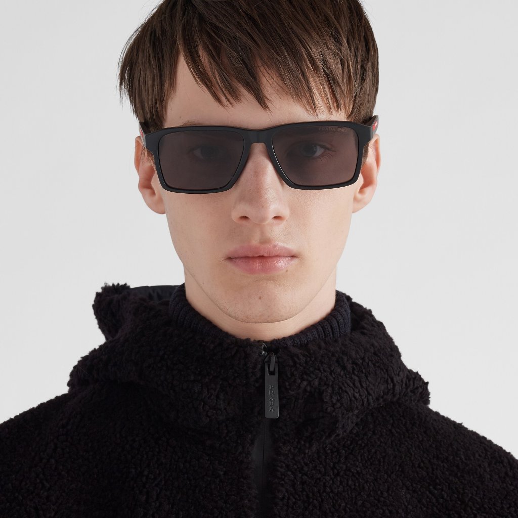 New Prada Linea Rossa Ps05ys Dg050a Black Rubber Brown Rectangle Sunglasses
